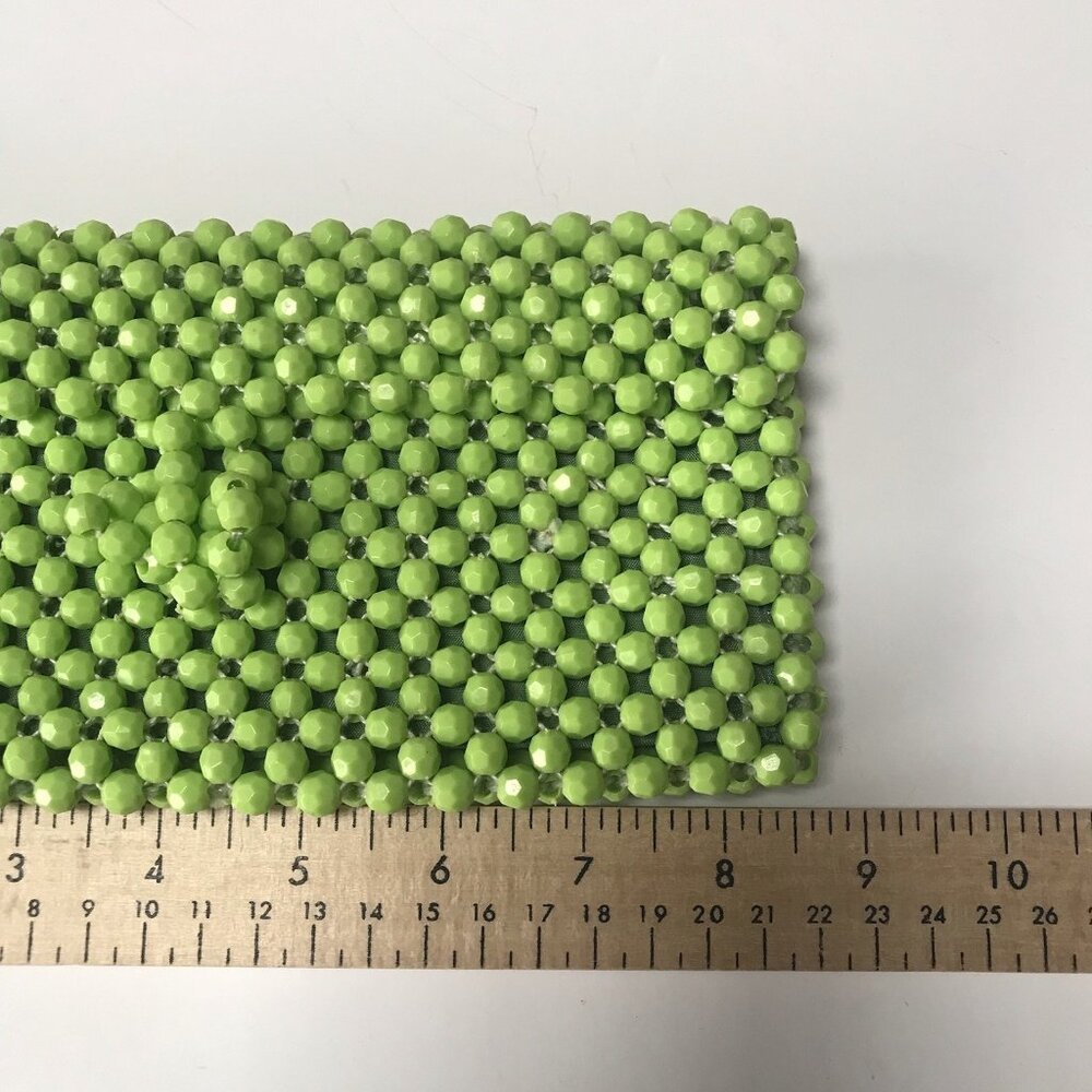 Vintage Plastic Beaded Purse Mod Clutch Bag Lime Green Wallet 60s 70s Rave Disco - Picture 8 of 9